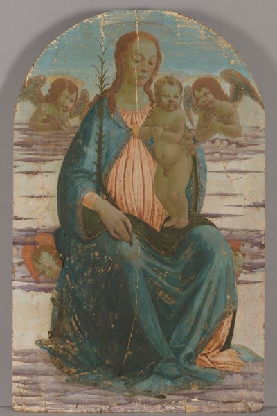 Maagd en Kind met Engelen Zittend op Wolken door Jacopo del Sellaio