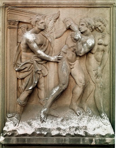 Adam en Eva Jachten van het Aardse Paradijs Laag reliëf marmer door Jacopo Della Quercia (1374/8-1438) 1430-1435 Dim. 86x68 cm Bologna Chiesa di San Petronio door Jacopo della Quercia