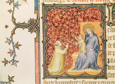 Jean de France (1340-1416) Hertog van Berry Biddend voor de Maagd en het Kind, uit Les Petites Heures de Duc de Berry, c.1385-90 door Jacquemart de Hesdin