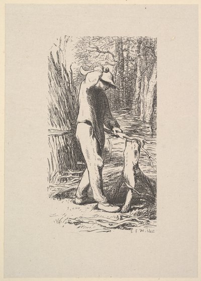 Houthakker maakt een bundel takken, 1853 door Jacques Adrien Lavieille