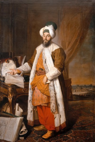 Portret van Mehemet Said Pacha, Bey van Rumelia, speciale ambassadeur van de Ottomaanse Sultan Mahmoud I door Jacques Andre Joseph Camelot Aved