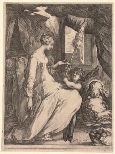 De Maagd en het Kind met spinrok en een engel, ca. 1611-1613 door Jacques Bellange