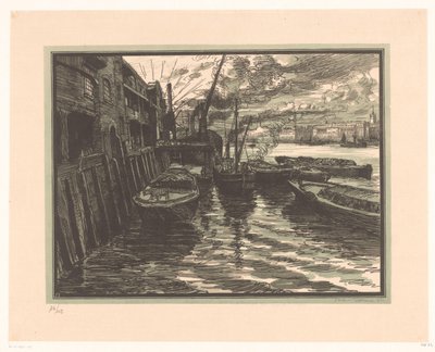 Sloepen op de Theems in Londen door Jacques Beltrand (signed by artist)
