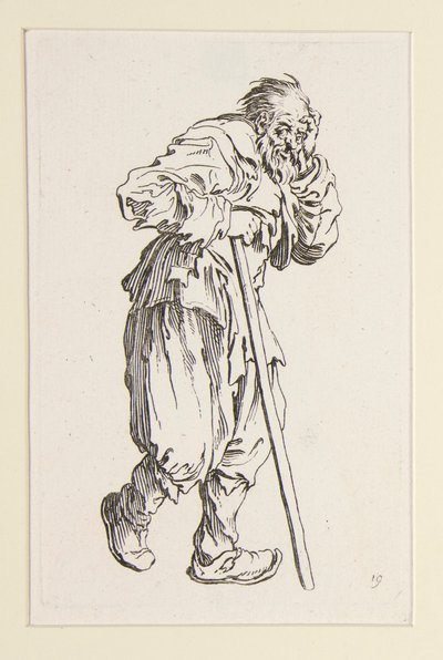 Bedelaar leunend op een stok, uit De Bedelaars door Jacques Callot