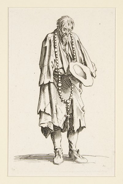 Bedelaar met een rozenkrans, uit De bedelaars door Jacques Callot