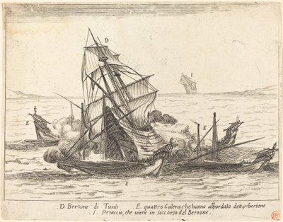 Aan boord van de Bertone, 1617 door Jacques Callot