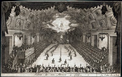 Gevecht bij de barrière: Intocht te voet van Zijne Hoogheid Hertog Karel IV van Lotharingen ... (gravure) door Jacques Callot