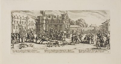 Vernietiging van een klooster, plaat zes uit De ellende van de oorlog door Jacques Callot