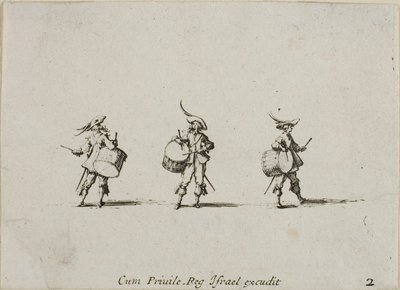 Oefening met trommels, plaat twee uit De militaire oefeningen door Jacques Callot