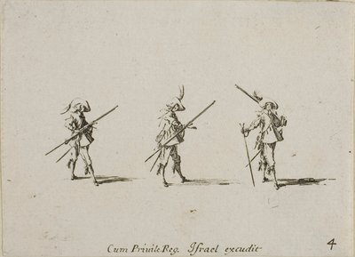 Oefening met het Musket, plaat vier uit De Militaire Oefeningen door Jacques Callot