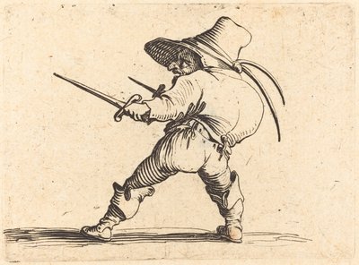 Duellist met zwaard en dolk door Jacques Callot