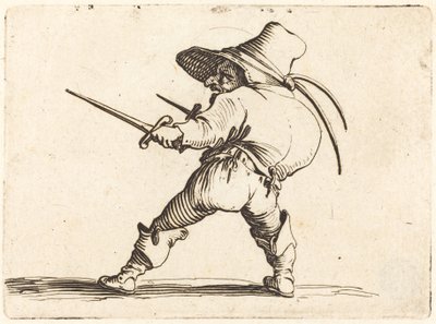 Duelist met zwaard en dolk door Jacques Callot