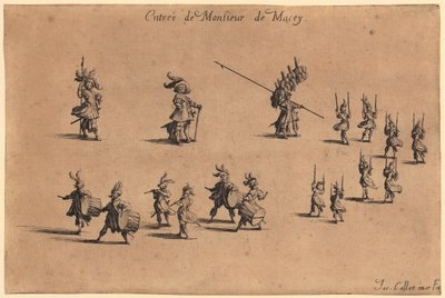 Edelsman met bontafgezette mantel, handen achter de rug gevouwen, blad 7 uit de reeks "De adel" door Jacques Callot