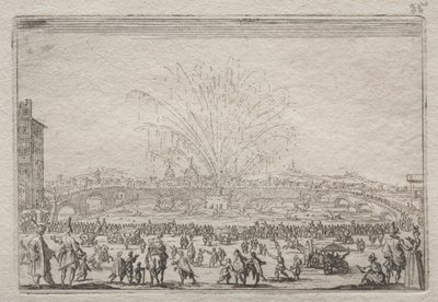 Vuurwerk op de Arno, ca. 1622 door Jacques Callot