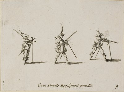 Het Geweer Afvuren, plaat negen uit De Militaire Oefeningen door Jacques Callot