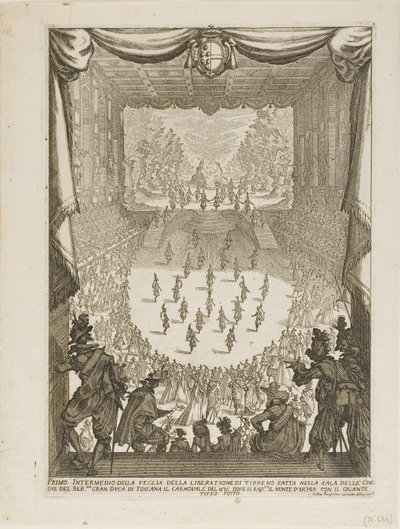Eerste Intermezzo van de Veglia van de "Bevrijding van Tyrsenus en Arnea" door Jacques Callot