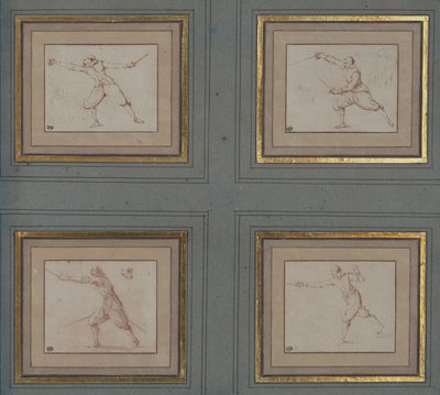 Vier studies van een schermer door Jacques Callot