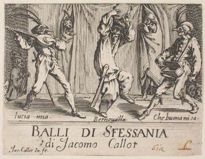Frontispice, uit Balli di Sfessania door Jacques Callot