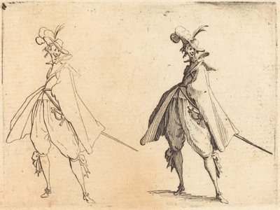 Heer in Grote Mantel, Vooraanzicht, ca. 1617 door Jacques Callot
