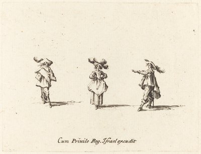 Dame met Grote Pluimen, en Twee Heren door Jacques Callot