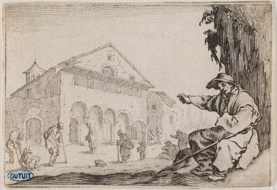 De grillen, Het hospice. Achtendertigste nummer van de reeks van 50 in Nancy gegraveerde prenten (Lieure 465, Meaume 843) door Jacques Callot