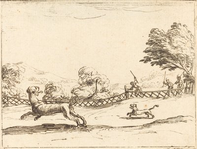 Leeuwin en Welp Achtervolgd door Jagers door Jacques Callot