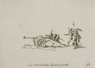 Het laden van het kanon, plaat elf uit De militaire oefeningen door Jacques Callot