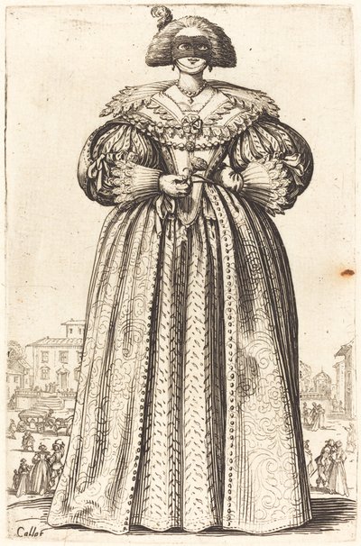 Gemaskerde adellijke vrouw door Jacques Callot