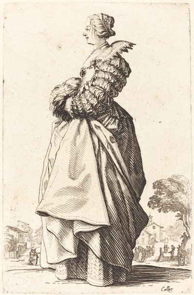 Adellijke Vrouw in Profiel met haar Handen in een Muff door Jacques Callot