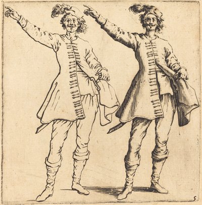 Officier, met uitgestrekte arm, vooraanzicht door Jacques Callot