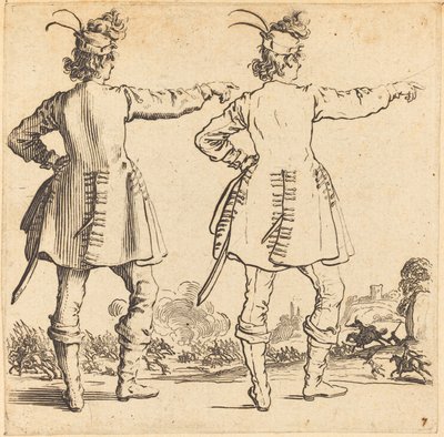 Officier met Veren in de Hoed, Gezien van Achteren, 1617 en 1621 door Jacques Callot
