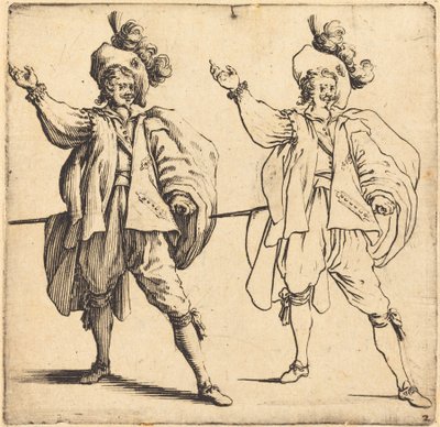 Officier met grote pluim, vooraanzicht door Jacques Callot