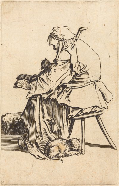 Oude Vrouw met Katten door Jacques Callot
