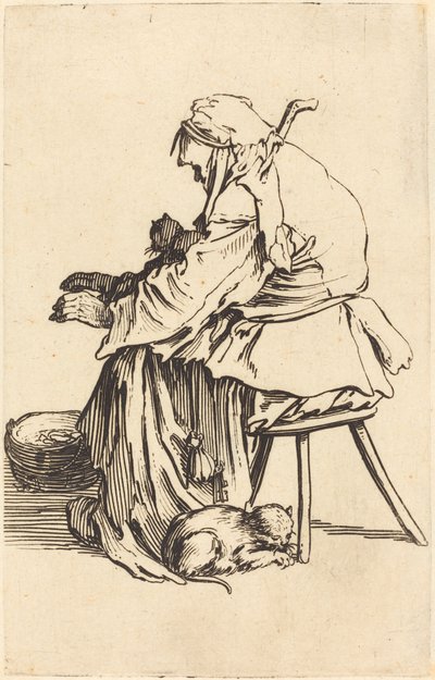 Oude Vrouw met Katten door Jacques Callot