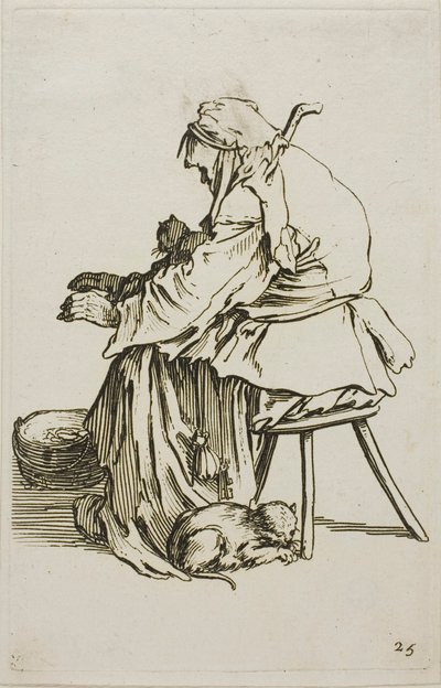 Oude Vrouw met Katten, plaat 25 uit De Bedelaars door Jacques Callot