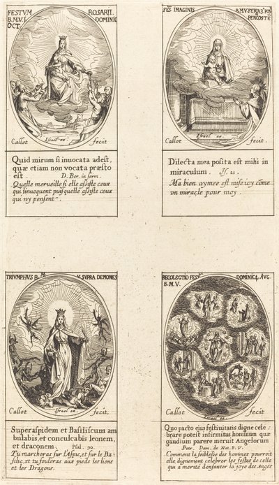 Onze Lieve Vrouw van de Rozenkrans; Maagd en Kind Verschijnen in een Wolk; Triomferende Maagd door Jacques Callot