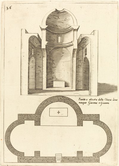 Plattegrond en Elevatie van de Kerk van de Heiligen Jacobus en Johannes door Jacques Callot
