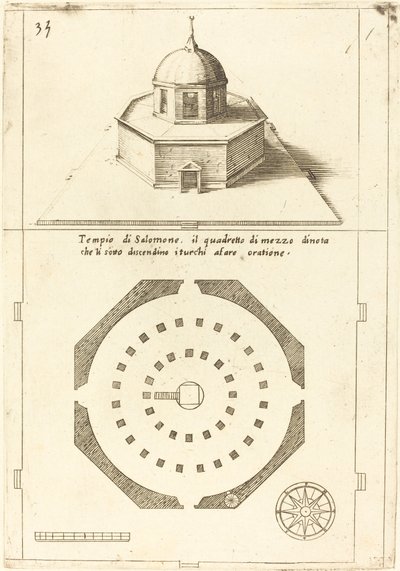 Plan en Weergave van de Tempel van Salomo door Jacques Callot