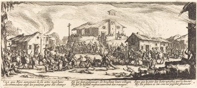 Plunderen en verbranden van een dorp door Jacques Callot