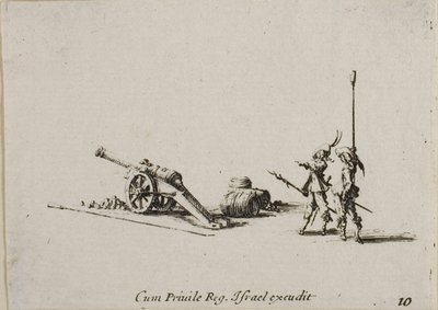 Voorbereiding om het kanon af te vuren, plaat tien uit De militaire oefeningen door Jacques Callot
