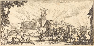 Plunderen en verbranden van een dorp door Jacques Callot