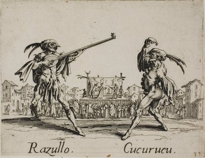 Razullo - Cucurucu, plaat 19 van Balli di Sfessania door Jacques Callot
