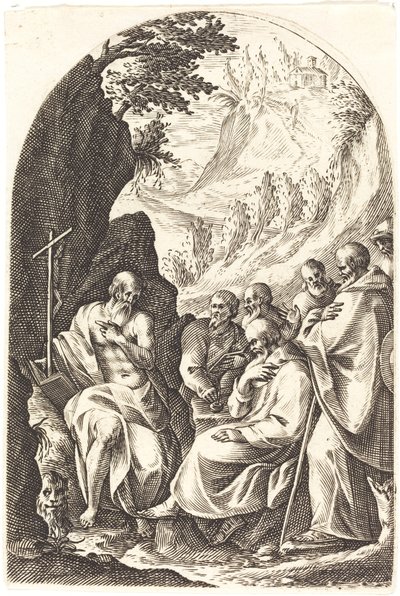 Sint Hiëronymus Onderwijst zijn Discipelen in de Woestijn door Jacques Callot