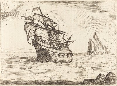 Schip dat nabij rotsen navigeert door Jacques Callot