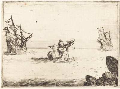 Sirene tussen twee schepen, 1628 door Jacques Callot
