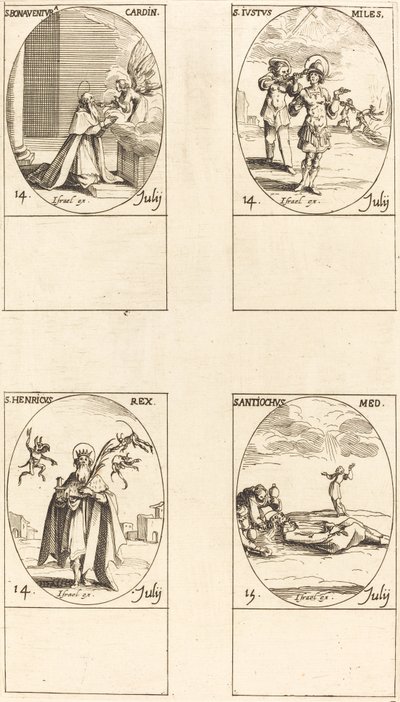 Heilige Bonaventura; Heilige Justus; Heilige Hendrik, Keizer; Heilige Antiochus door Jacques Callot