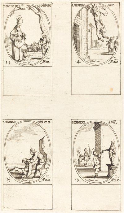 St. Brice; St. Serapion; St. Eugenius; St. Edmund door Jacques Callot