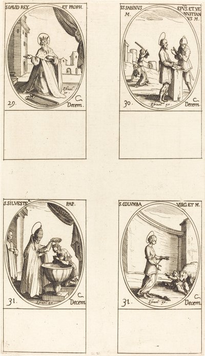 St. David, Koning en Profeet; Sts. Sabinus en Venustianus; St. Sylvester; St. Colomba door Jacques Callot