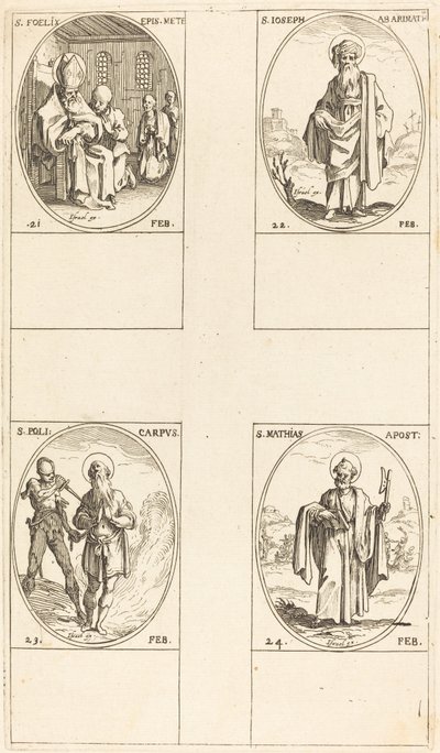 St. Felix; St. Joseph van Arimathea; St. Polycarpus; St. Matthias, Apostel door Jacques Callot