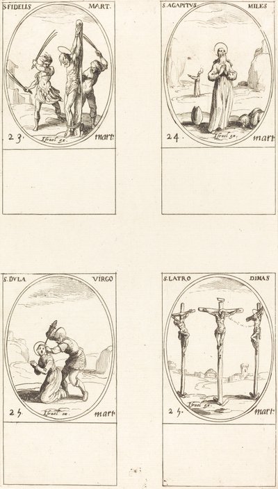 St. Fidelis; St. Agapetus; St. Dula; St. Latro Dimas door Jacques Callot